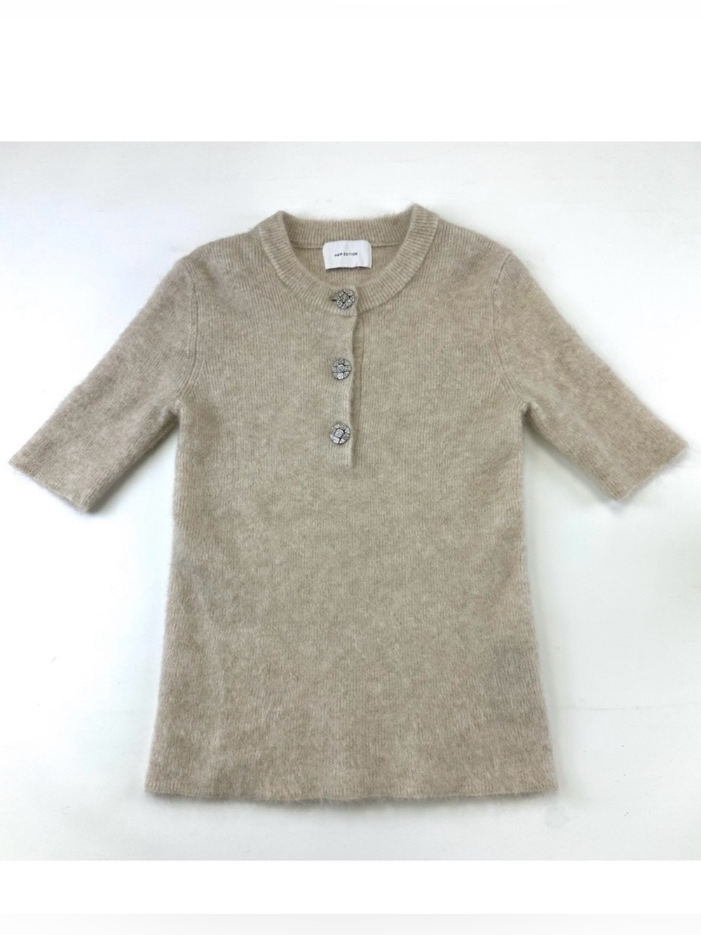 H&M Edition cream sweater Small Jewelled buttons mohair blend short sleeve Cozy